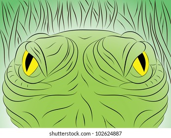 Hand draw alligator eye. Big eye crocodile