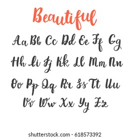 Hand draw alphabet. Uppercase and lowercase letters. Calligraphy font. Hand lettering. Vector illustration