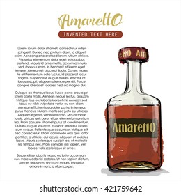 Hand Draw Of Amaretto Bottle. Vector Illustration.