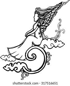hand draw of angel wing line art