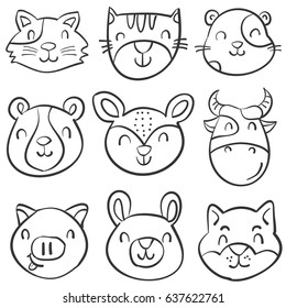 Hand draw animal head style doodles