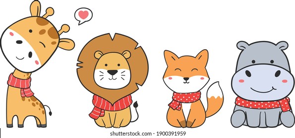 Hand draw animal with scarf