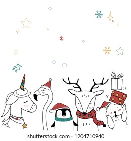 Hand draw animals enjoying a Christmas holiday