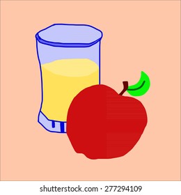 Hand draw of Apple and apple juice drink illustration on background