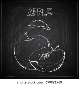 Hand draw of apple on a chalkboard. Vector collection.