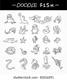 hand draw aquarium fish icons set