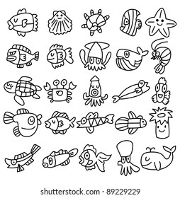 hand draw aquarium fish icons set