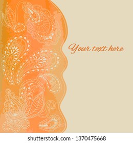 Сard with hand draw arabic, oriental, indian motiv. Traditional ornament, paisley