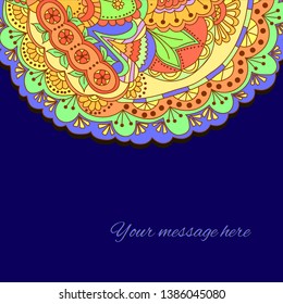 Сard with hand draw arabic, oriental, indian motiv. Traditional ornament, paisley