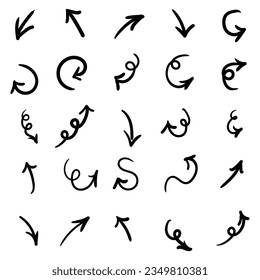 Hand draw arrow icon set. doodle vector illustration.