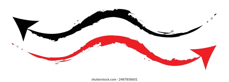 Hand draw arrow line marking with black marker isolated on white background. Long arrow. Long black arrow.