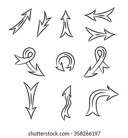 Hand draw Arrow set Icon isolated on a white background - stock vector