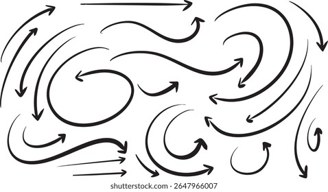 Conjunto de flecha de dibujo a mano. signo de flecha en estilo doodle.