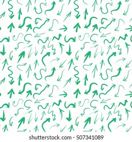 Hand draw arrows seamless pattern. Arrow of different shapes, linear symbols collection. Pointer direction, isolated vector illustration.