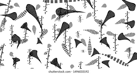 Hand draw art abstract wallpaper concept halftone monochrome black design random shape isolated on white vector design element