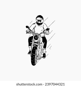 hand draw artwork illustration cafe racer style man riding