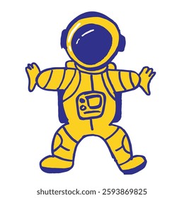 hand draw astronaut with blue and yellow color vector illustration