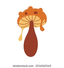 Hand draw autumn mushroom with drops isolated on white background.Single vector illustration in doodle flat style. Clipart cozy illustrations for print, wrapping, packaging.Orange and brown color.