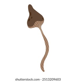 Hand draw autumn mushroom isolated on a white background.Single vector illustration in doodle flat style. Clipart cozy illustrations for print, wrapping, packaging.Forest food.Dark brown color.