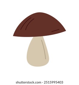 Hand draw autumn mushroom isolated on white background.Single vector illustration in doodle flat style. Clipart cozy illustrations for print, wrapping, packaging.Forest food in brown color.