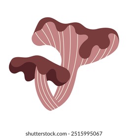 Cogumelo chanterelle rosa desenhado à mão isolado em um fundo branco.Ilustração vetor único no estilo plano doodle. Clipart ilustrações acolhedoras para impressão, embalagem, embalagem.Alimentos da floresta.