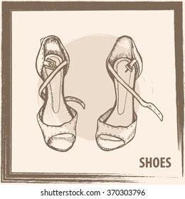 HAND DRAW BACKGROUND WITH FASHION ELEMENT OF SHOES  IN SKETCH  STYLE. VECTOR ILLUSTRATION