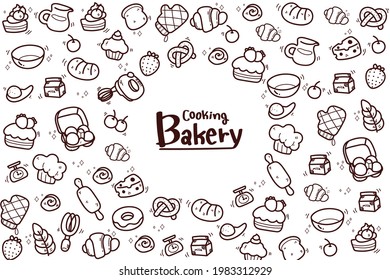 Hand draw bakery background cartoon art illustration