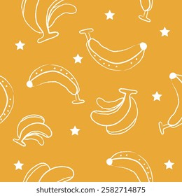 Hand Draw Banana Pattern on Yellow Background Illustration