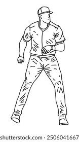hand draw baseball player silhouette