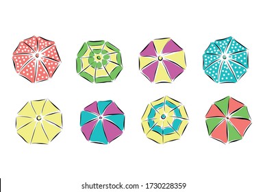 Hand Draw Beach Umbrella Illustrason Summer: เวกเตอร์สต็อก (ปลอดค่า