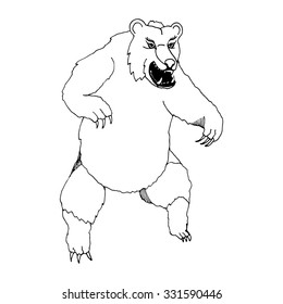 hand draw bear screaming and standing on its hind legs with sharp fangs for raskarashivaniya, prints, fabric printing for posters, banners