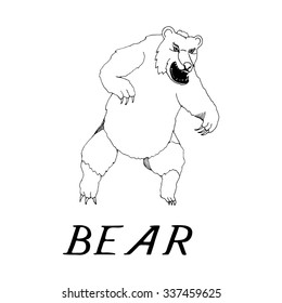 hand draw bear style sketch on a black white background, used for banners, flyers, coloring books, tattoo