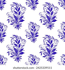 hand draw of beautiful blue flower floral seamless pattern ornament leaves. abstract on white background. Flower fabric design  vector