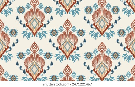Hand draw Beautiful Ikat paisley embroidery.geometric ethnic oriental seamless pattern traditional.Aztec style abstract vector illustration.white background.great for textiles, banners, wallpapers.