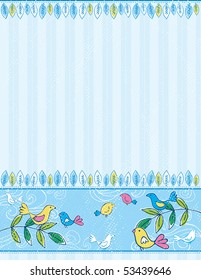 hand draw birds on grunge striped blue background, vector