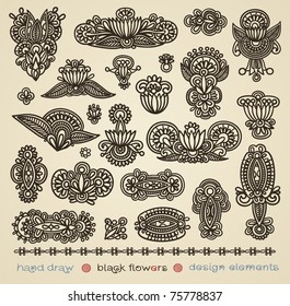hand draw black flowers design elements