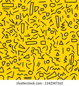 Hand draw black geometric memphis pattern 80's-90's styles on yellow background. Vector Illustration 