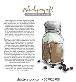 Hand draw of black pepper shaker. Vector illustration.