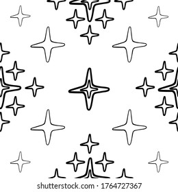 Hand draw black star seamless pattern on white background. Vector design