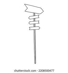 A Hand draw black vector illustration of a wooden arrow pointer isolated on a white background