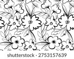 Hand draw black and white doodle flowers pattern. Seamless abstract pattern design in vector