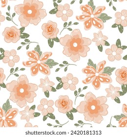 Hand draw botanical seamless patterns. Simple flat modern drawing. Floral texture collection for textile ,paper wrap and fashion design. Spring botanical print. Vector illustration.