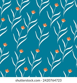 Hand draw botanical seamless patterns. Simple flat modern drawing. Floral texture collection for textile ,paper wrap and fashion design. Spring botanical print. Vector illustration.