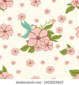 Hand draw botanical seamless patterns. Simple flat modern drawing. Floral collection for textile ,paper wrap and fashion design. Spring botanical print. Vector illustration.