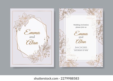 Hand draw Bougainvillea light purple background wedding invitation card template