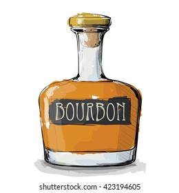 Hand Draw Of Bourbon Bottle. Vector Illustration.