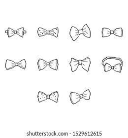 hand draw bow tie icon set outline vector