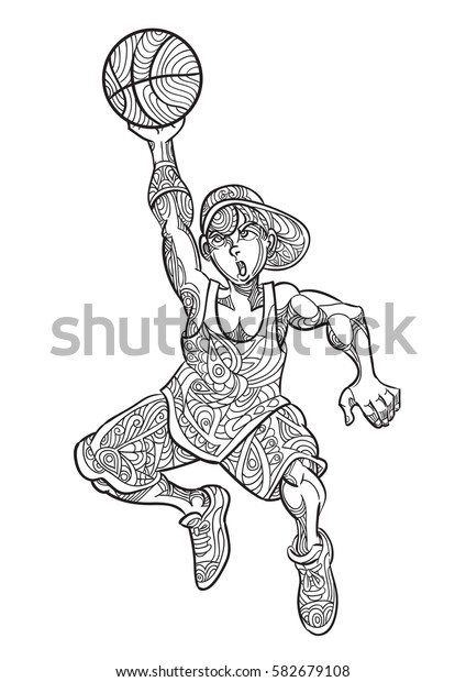 Hand Draw Boy Shooting Basketball Zentangle Stock Vector (Royalty Free) 582679108
