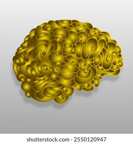 hand draw brain in gold style vector illustration