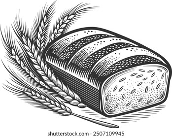 Hand draw bread with wheat